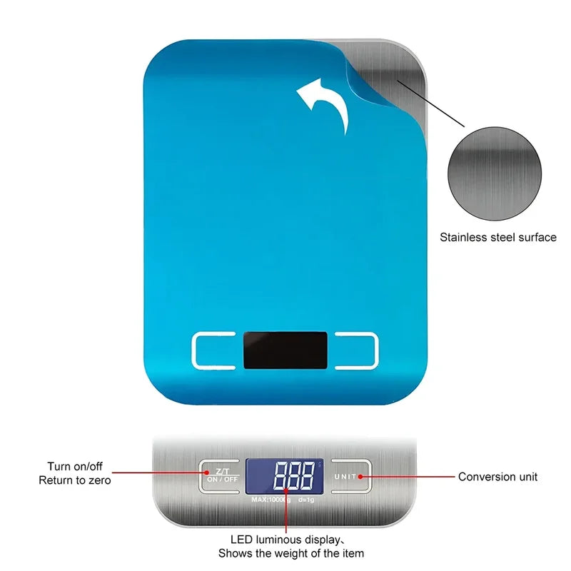Digital Kitchen Scale 5kg/1g Stainless Steel Food Weighing & Jewelry Scale