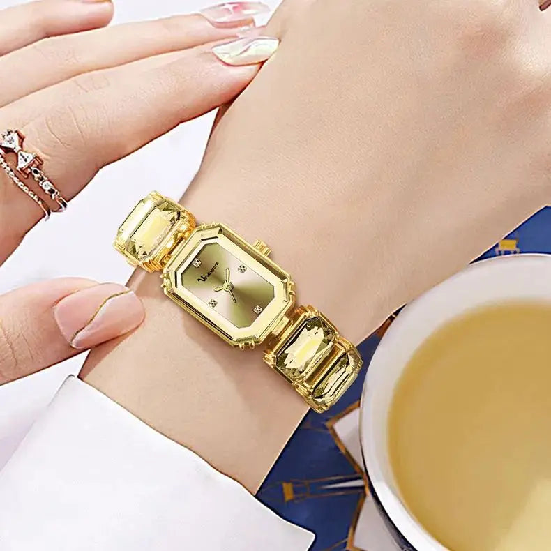 Luxury Women’s Square Dial Quartz Watch with Bracelet Strap - Small Gold Silver Pink Green