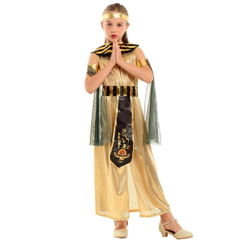 Children's Halloween Costume Girls Masquerade Golden Egyptian Princess Dress for Themed Party