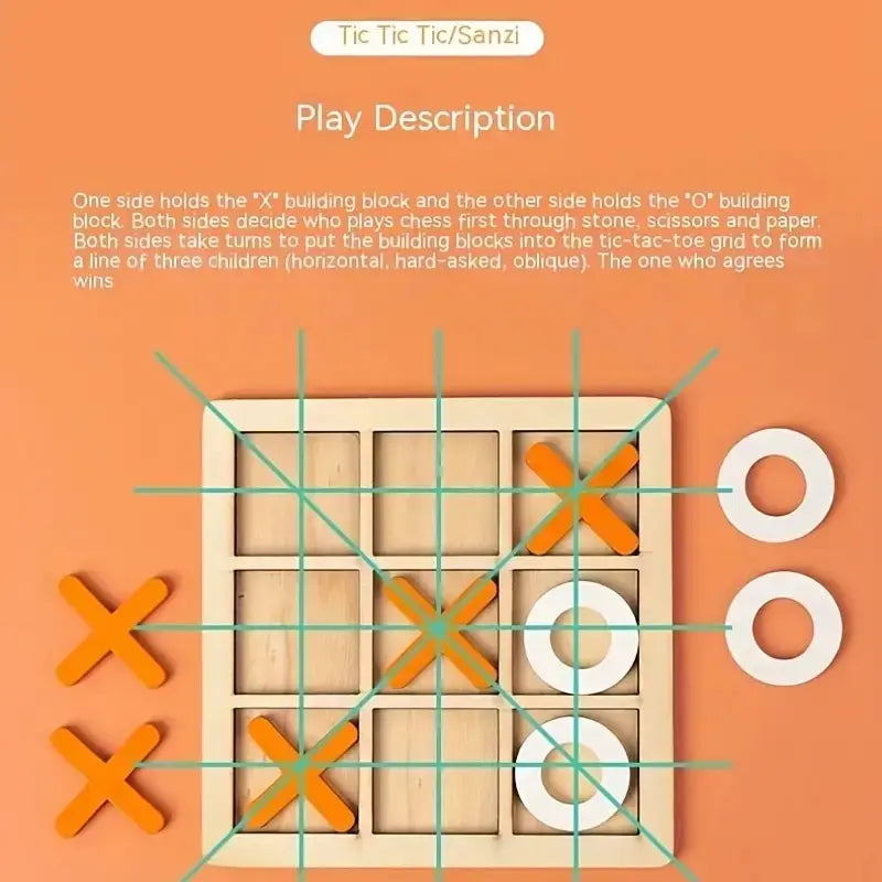 Wooden Montessori Chess & Tic Tac Toe Puzzle Game for Brain Development