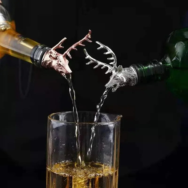 Wine Bottle Dispenser with Cork Stopper and Deer Head Decor - Olive Oil & Red Wine Pourer