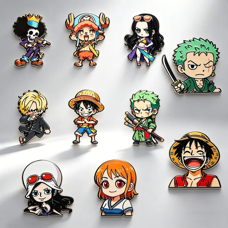 10pcs Luffy Anime Enamel Pins for Boys & Men - Cartoon Lapel Badges Gift