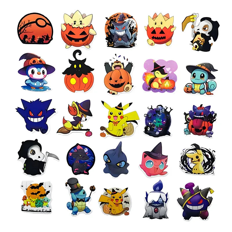 50PCS Kawaii Halloween Pikachu Stickers Cartoon Laptop Luggage Gift Set