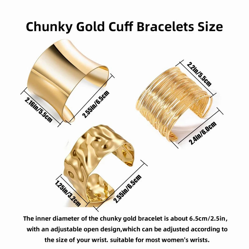 Gold Chunky Cuff Bracelets Set for Women Irregular Minimalist Statement Jewelry