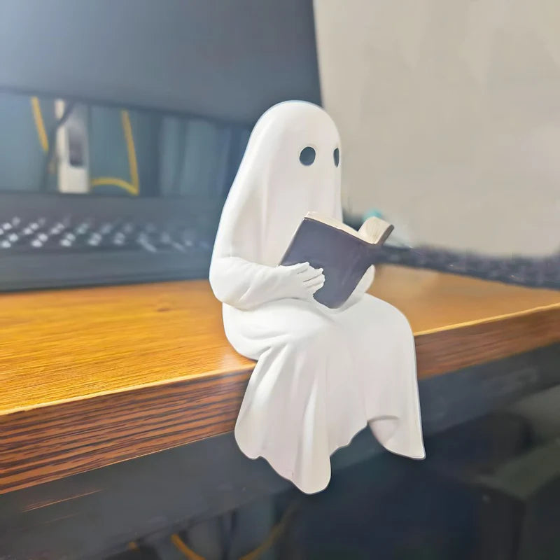 Halloween Ghost Reading Statue Ornament for Home & Holiday Decor