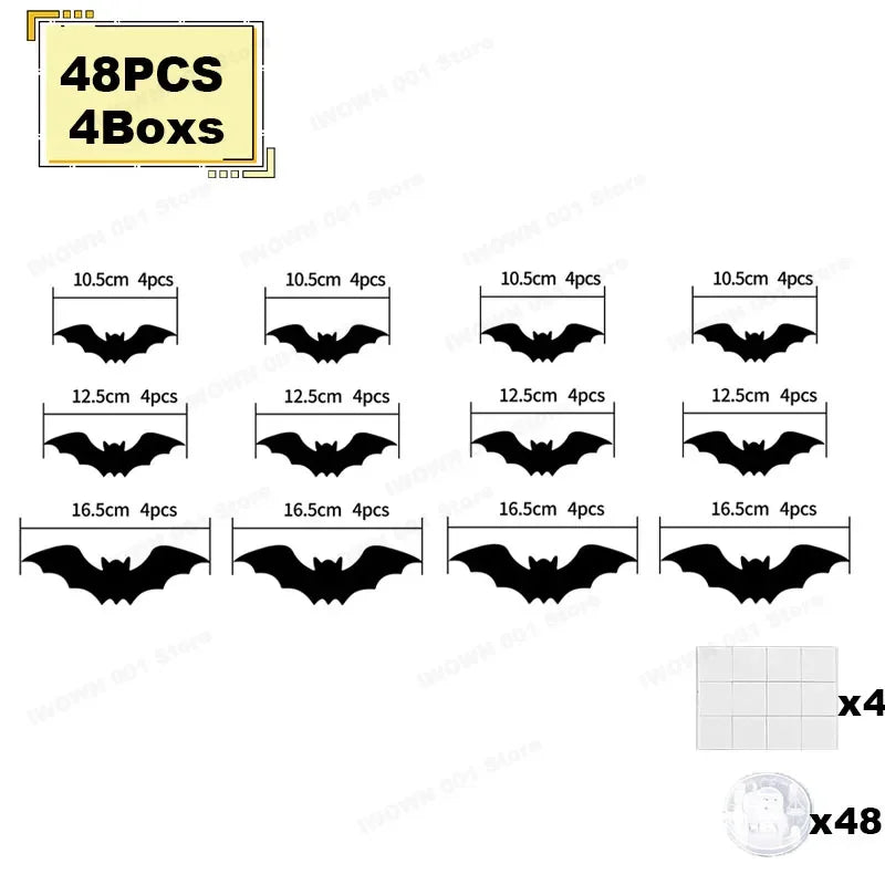 Halloween Bat and Spider Night Light Wall Sticker Set - Purple & Green 3D Decor