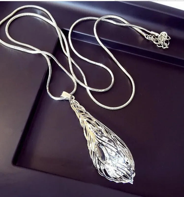 Women’s Crystal Statement Necklace with Black Chain - Maxi Pendant Jewelry 2024