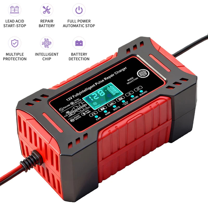 12V 6A Lithium Iron Phosphate Battery Charger with LCD Display for Car Motorcycle