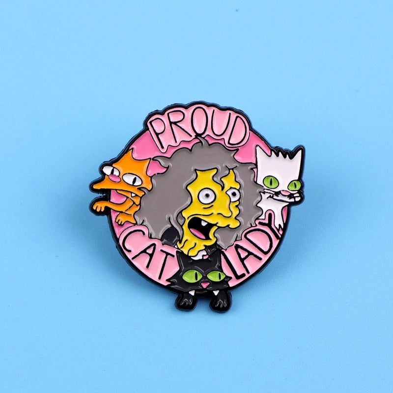 Cat Lady Enamel Pin Badge for Backpack Hat Collar Lapel Cartoon Jewelry Gift