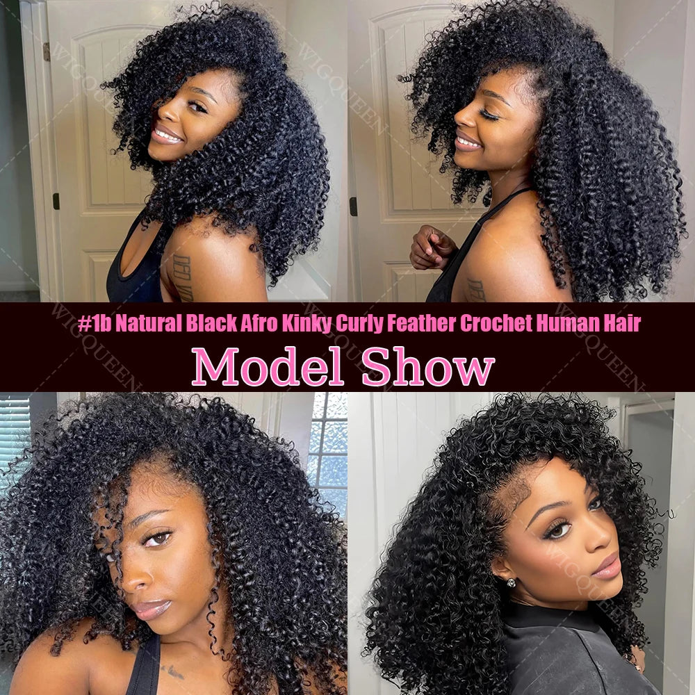 Feather Crochet Human Hair Extensions - Highlight Pixie Curl Bulk Hair with Small Spirals