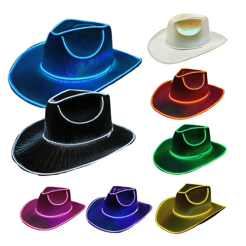 Glow in The Dark Cowboy Hat LED Party Headwear for Events and Costumes