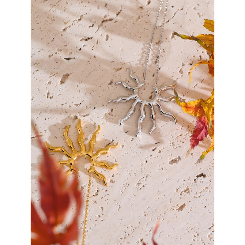Trendy Sun Pendant Necklace Stainless Steel Jewelry Waterproof Gift