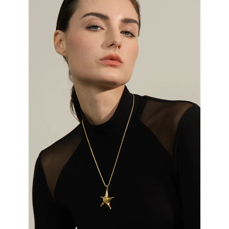 Starfish Pendant Necklace Stainless Steel 18K Gold PVD Plated Statement Jewelry