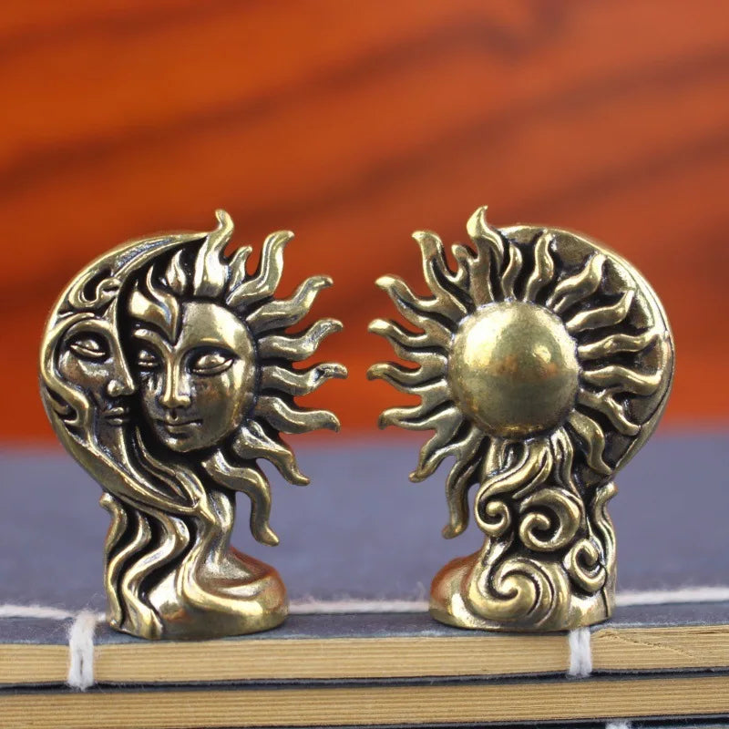 Brass Sun and Moon God Figure Home Decor Ornament Metal Sculpture