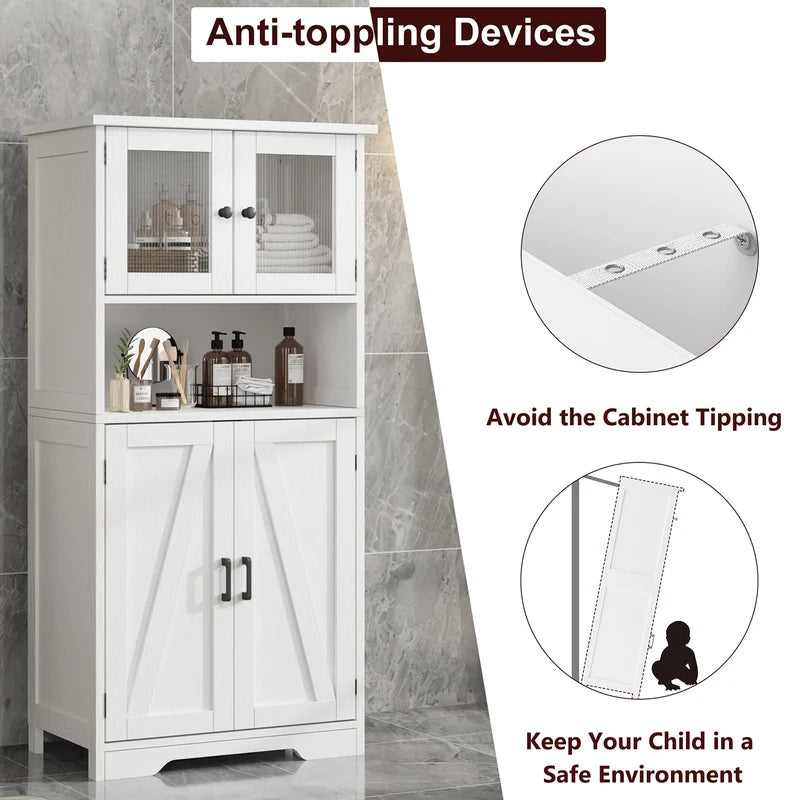Modern Multipurpose Entryway Storage Cabinet with Glass Doors - Wooden Floor Organizer for Kitchen, Bathroom, Hallway