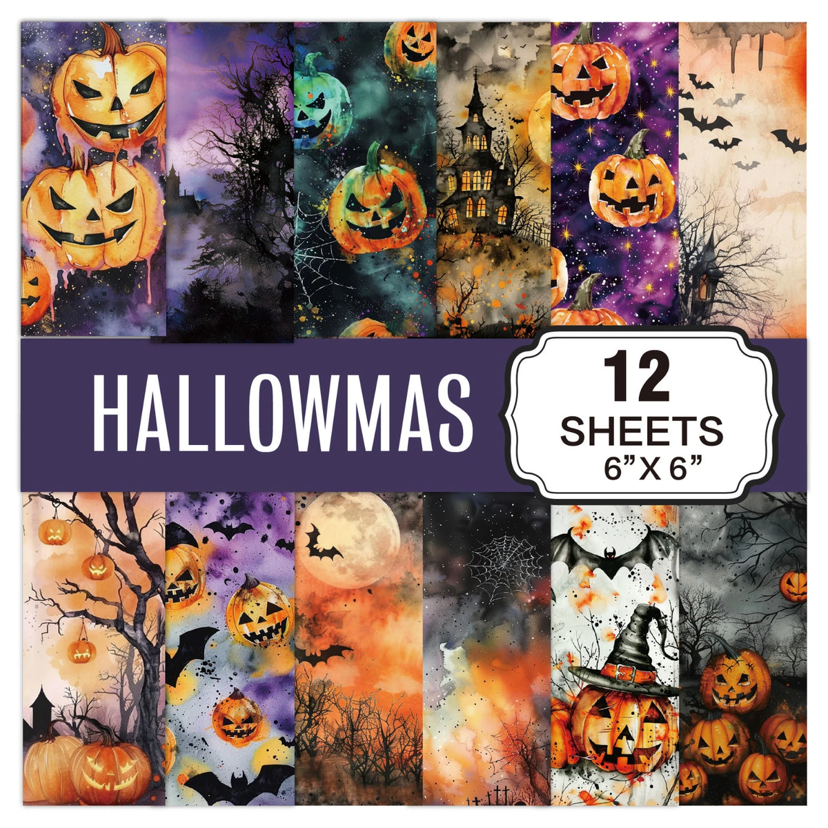 Halloween Scrapbooking Paper Pack 12 Sheets 6x6 Inch Vintage Craft Set