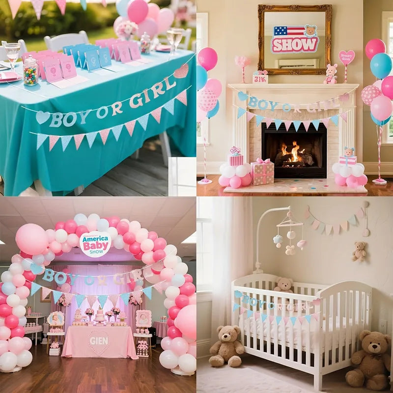 Gender Reveal Banner Decorations for Baby Shower Pink Blue Baby Reveal Supplies