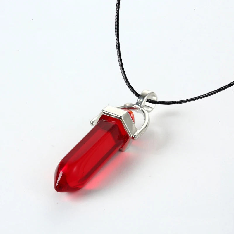 Hexagonal Quartz Necklace with Turquoise Pink Crystal Pendant for Women Leather Chain