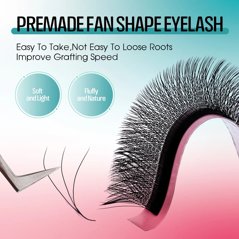 Premade 3D W Shape Eyelash Extensions - Natural Faux Mink Lash Fans, Multiple Sizes & Curls