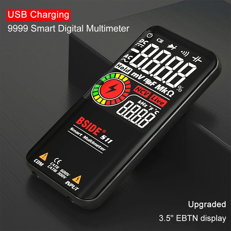 Digital Multimeter with USB Charging, EMF Detection, 9999 Counts, Wide Range of Testing Functions
