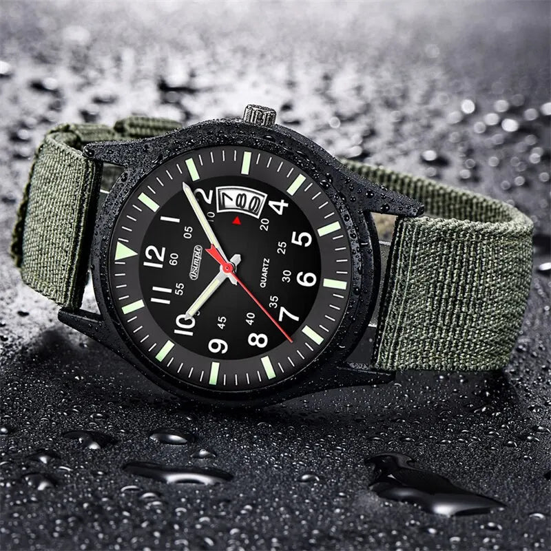 Men's Fashion Nylon Quartz Watch with Calendar - Military Army Style