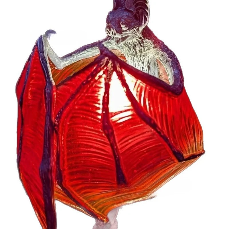 Gothic Bat Lamp with Red Glow - Decorative Wings of Night Halloween Resin Table Light