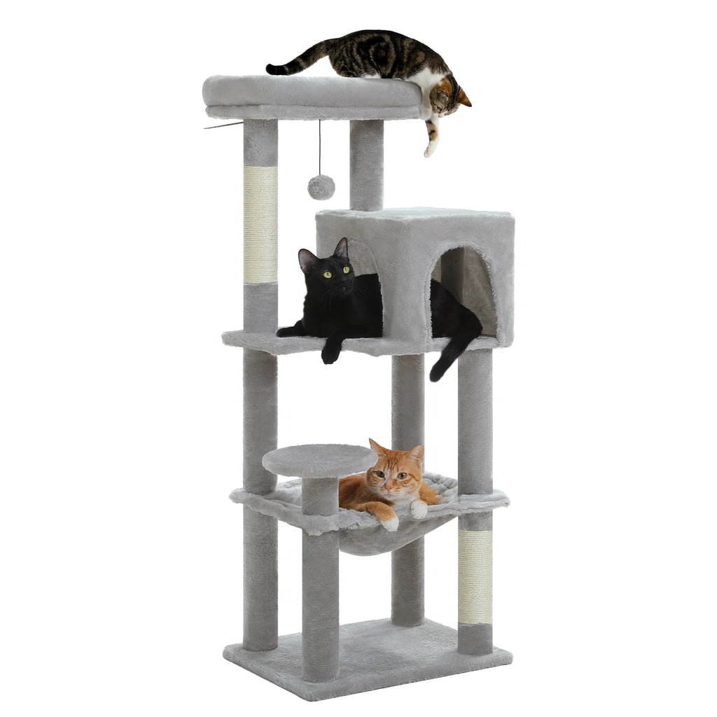 Multi-Level Cat Tree Tower with Scratching Posts, Condo, Hammock & Accessories