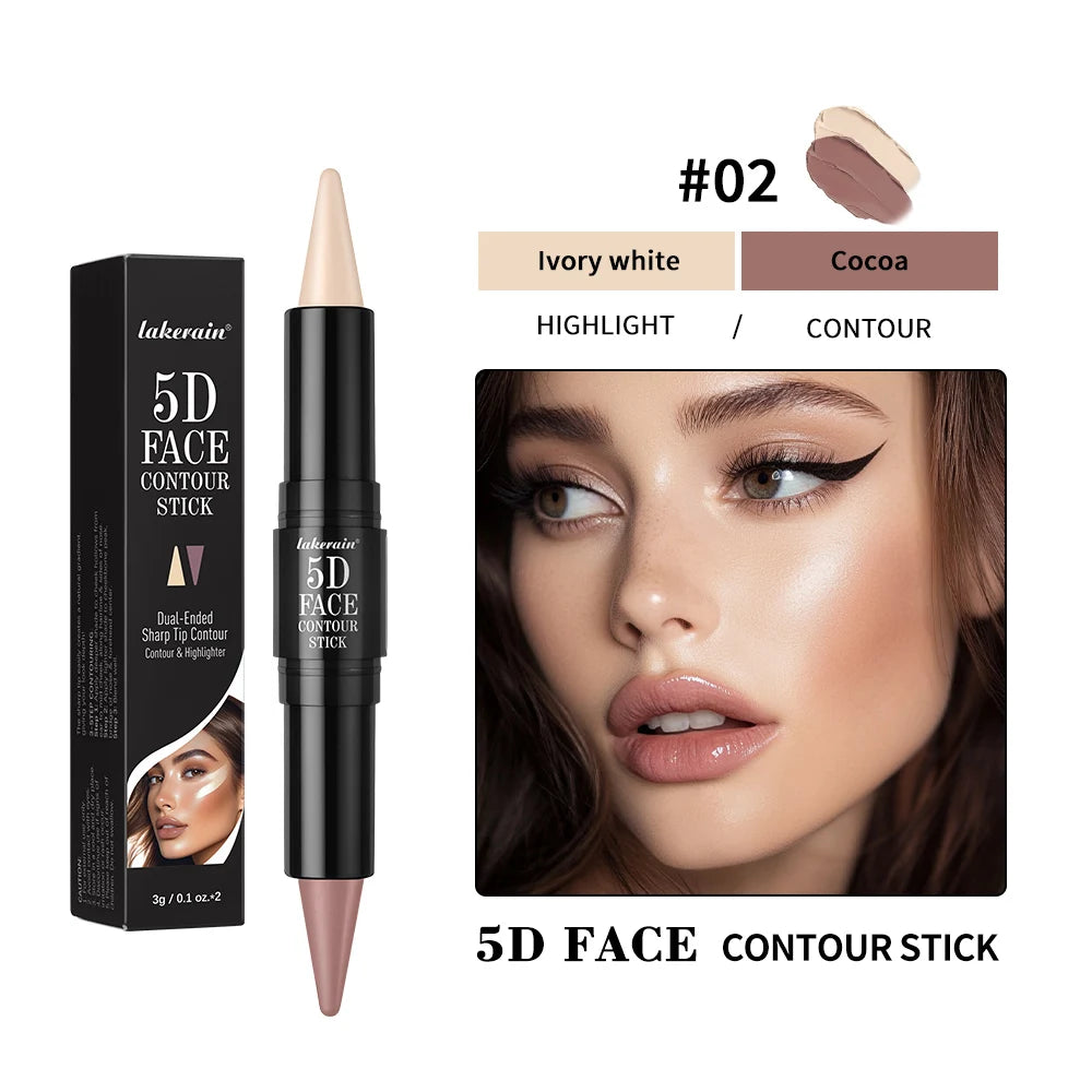Dual Head Contour Highlighter Stick for Face Sculpting Waterproof Long-Lasting Makeup
