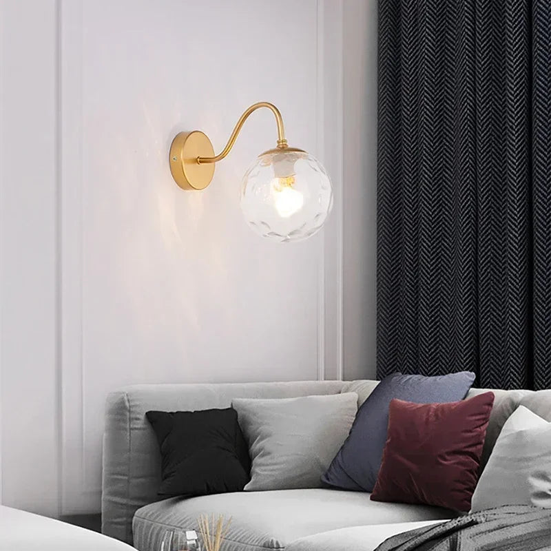 Modern LED Wall Lamp with Glass Shade for Living Room Bedroom Hallway - Gold Wall Sconce