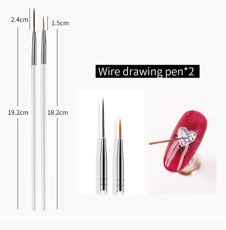 15-Piece Fine Detail Nail Art Brush Set for Acrylic Gel & Manicure Design