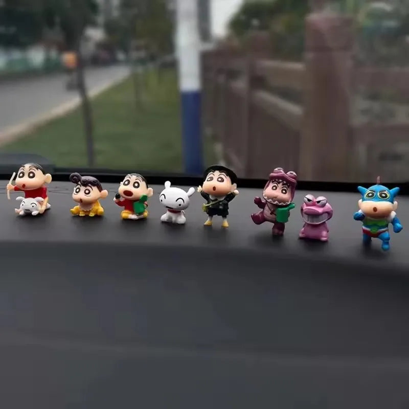 8Pcs Crayon Shin-chan Car Dashboard Decor Model Set - Center Console Ornaments