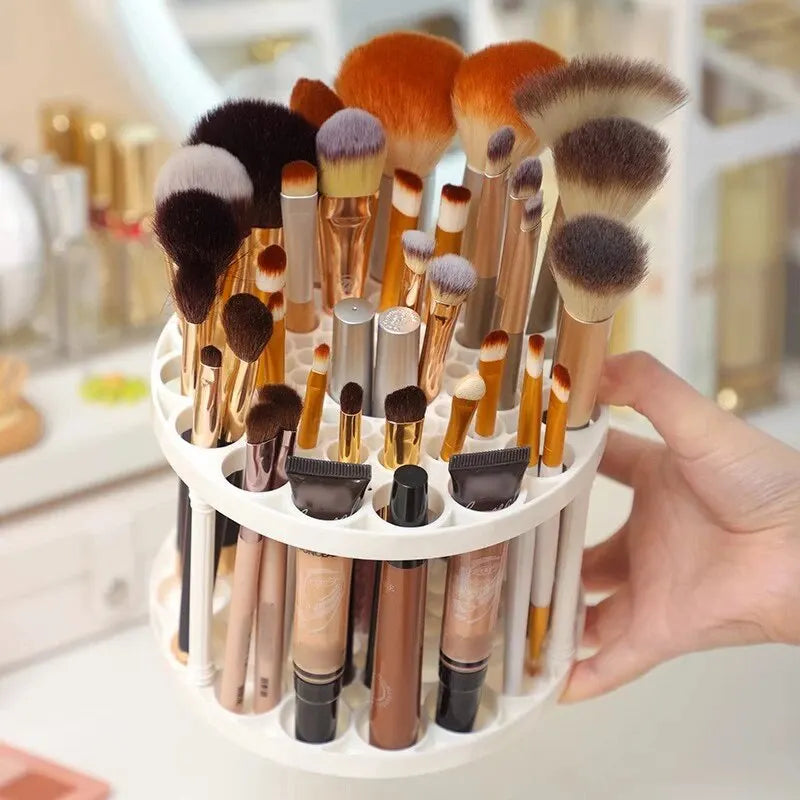Makeup Brush Storage Rack - 360° Rotatable Cosmetic Organizer for Dressing Table