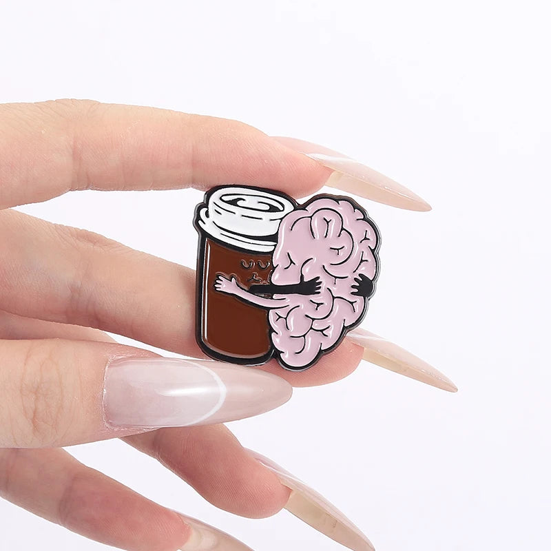 Medical Coffee Bag Pin Brooch - Brain Inject Key To Survival Lapel Jewelry