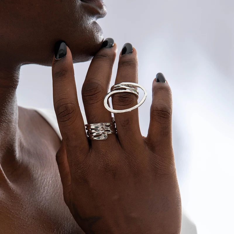 Trendy Geometric Gold Silver Color Adjustable Ring Set for Women Party Wedding Jewelry