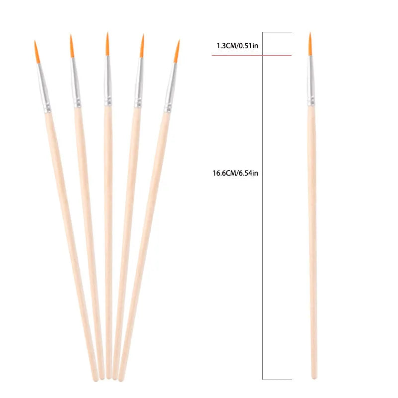 DIY Paint Brush Set 10/50/100Pcs Nylon Flat & Tip Brushes with Wooden Handles