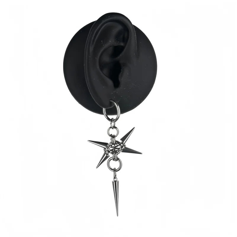 Gothic Stainless Steel Spike Hoop Earrings Long Dangle Punk Jewelry