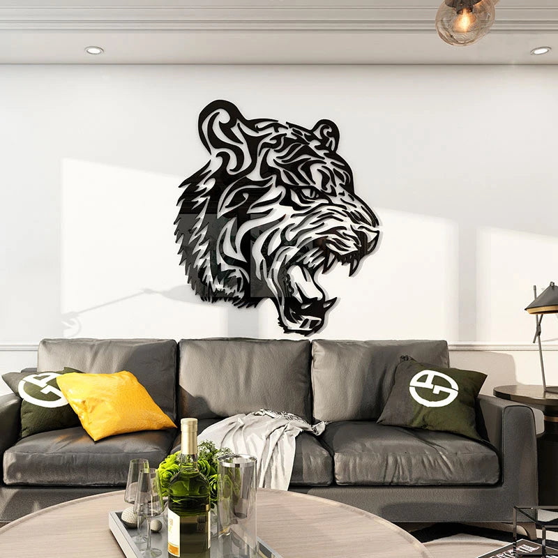 3D Tiger Head Wall Mirror Sticker - Self-Adhesive Acrylic Wall Art for Living Room