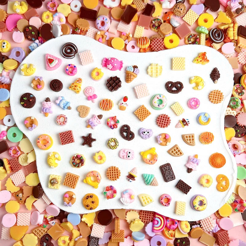 50PCS Nail Art Charms Set - Cartoon Cookies Donuts Lollipops Resin Decorations