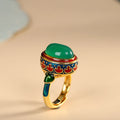Ancient Gold Craftsmanship Carnelian Ring for Women with Flower Enamel - Light Luxury Wedding Jewelry