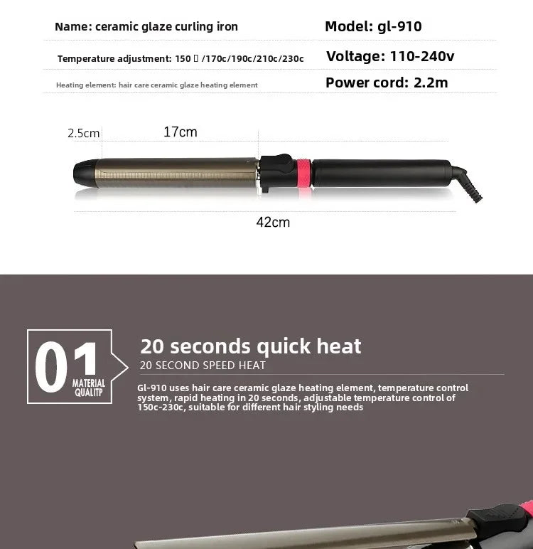 Professional 9mm Curling Iron for Short Hair, 360° Rotatable Hair Curler