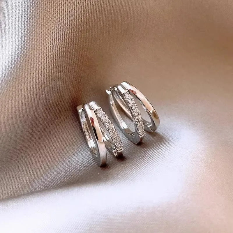 Simple Geometric Double Circle Hoop Earrings for Women Stainless Steel Jewelry