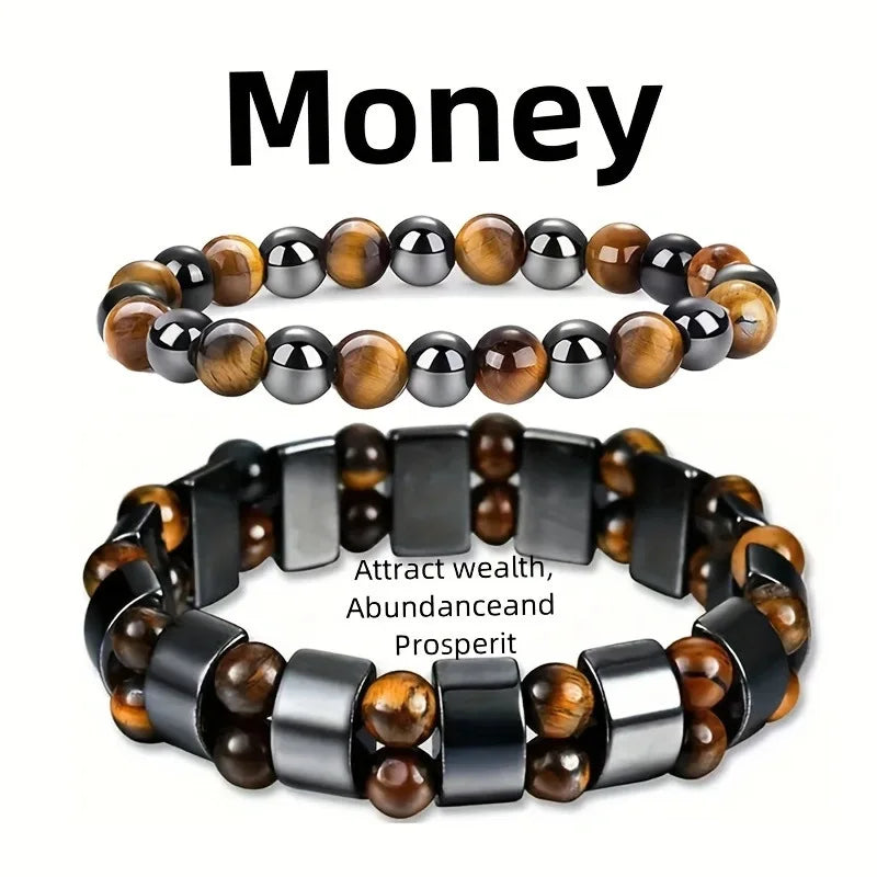 Magnetic Hematite Beaded Bracelets for Men & Women - Spiritual Wealth Lucky Jewelry
