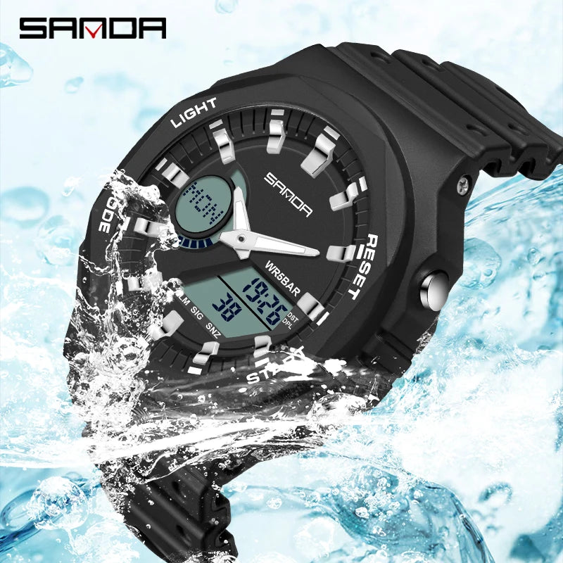Luxury Men's Quartz Sport Watch Waterproof Dual Display LED Digital Wristwatch