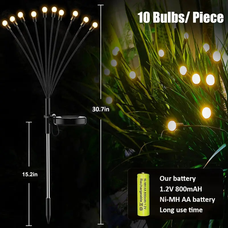 10 LED Solar Firefly Garden Lights Waterproof Outdoor Pathway Lamps