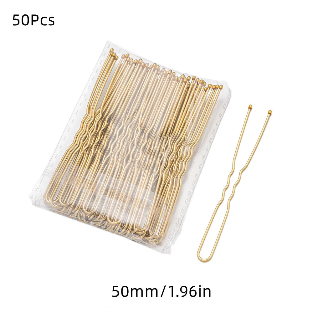 50Pcs Metal Waved U-Shaped Hair Pins for Women and Girls Hair Styling Accessories