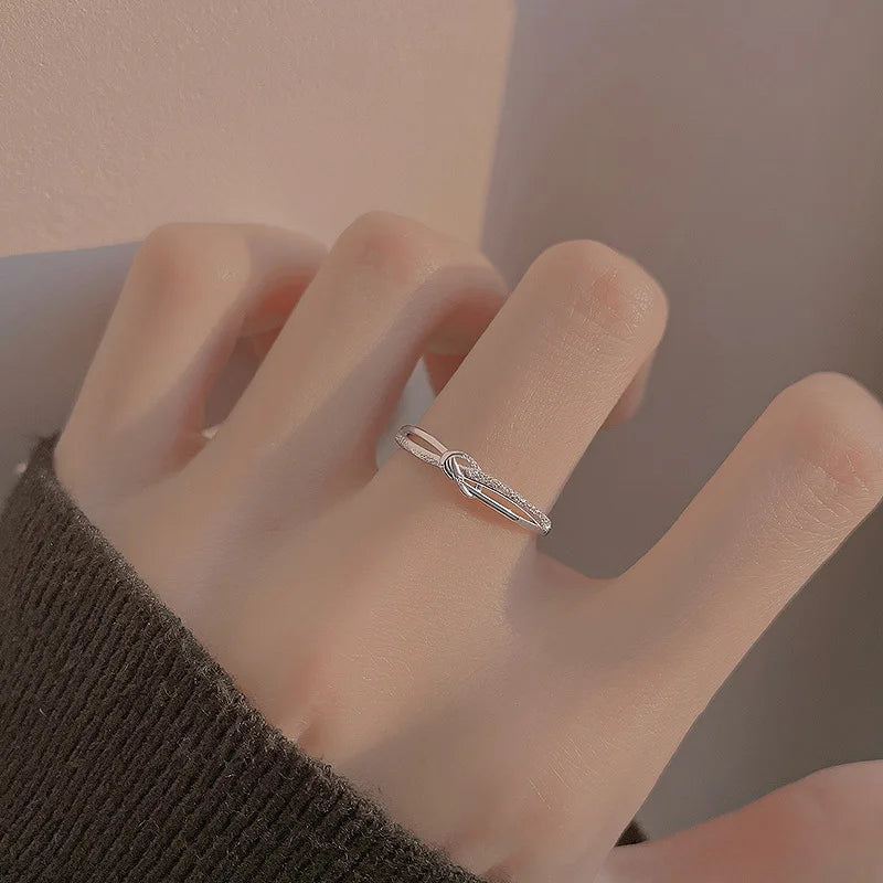 Sterling Silver Twisted Zircon Adjustable Ring for Women Girl Jewelry