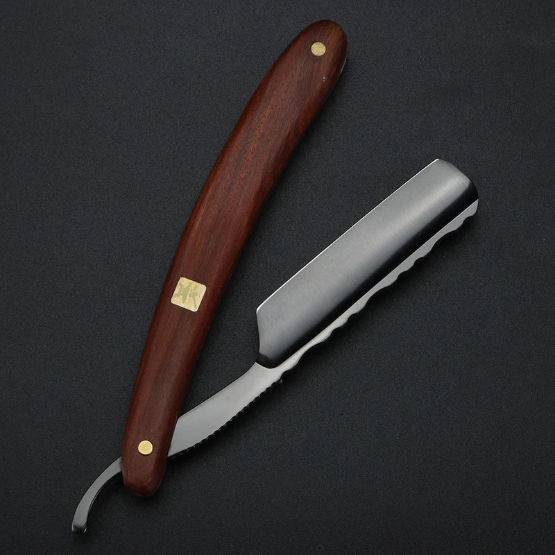 Manual Shaving Knife with Stainless Steel Blade and Wooden Handle - Precision Razor