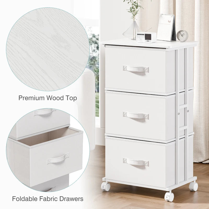 3-Drawer Rolling Fabric Dresser Storage Cabinet with Steel Frame for Bedroom Closet Entryway