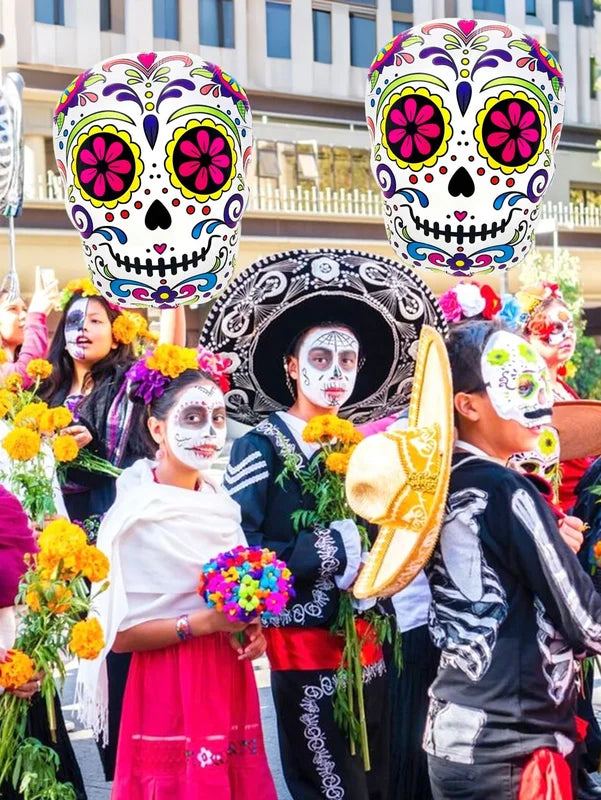 Colorful Flower Skull Aluminum Foil Balloons Halloween Party Decorations 3pcs