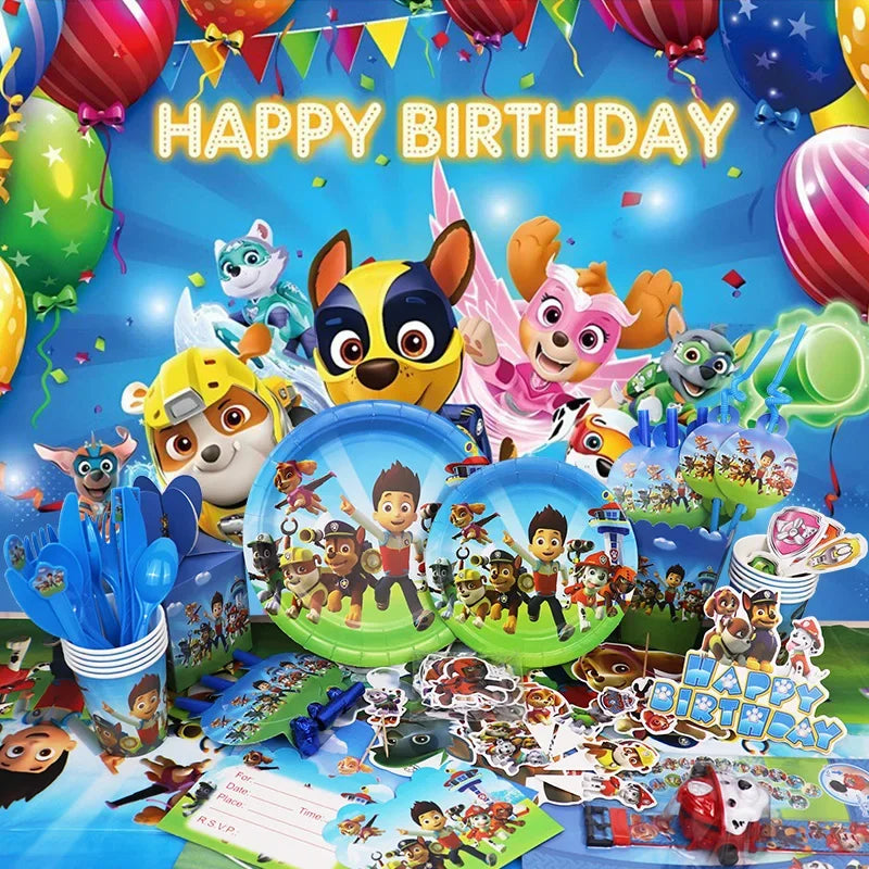 Kids Birthday Party Balloon Set with Foil Latex & Number Balloon - Paw Patrol Theme